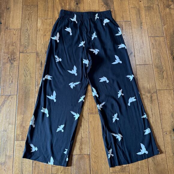 Grace Elements Soft Flowy Pants Womens Large Pull-On Stretch Black White Doves - Picture 6 of 6